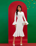 Ruffle Trim Mermaid Hem Midi Bandage Dress