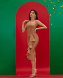 Strapless Ruffle Bandage Midi Dress