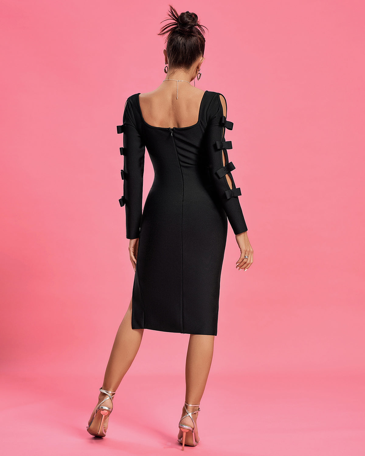 Square Neck Midi Slit Bandage Dress