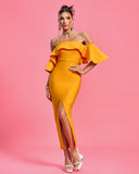 Elegant Off Shoulder Slit Bandage Dress