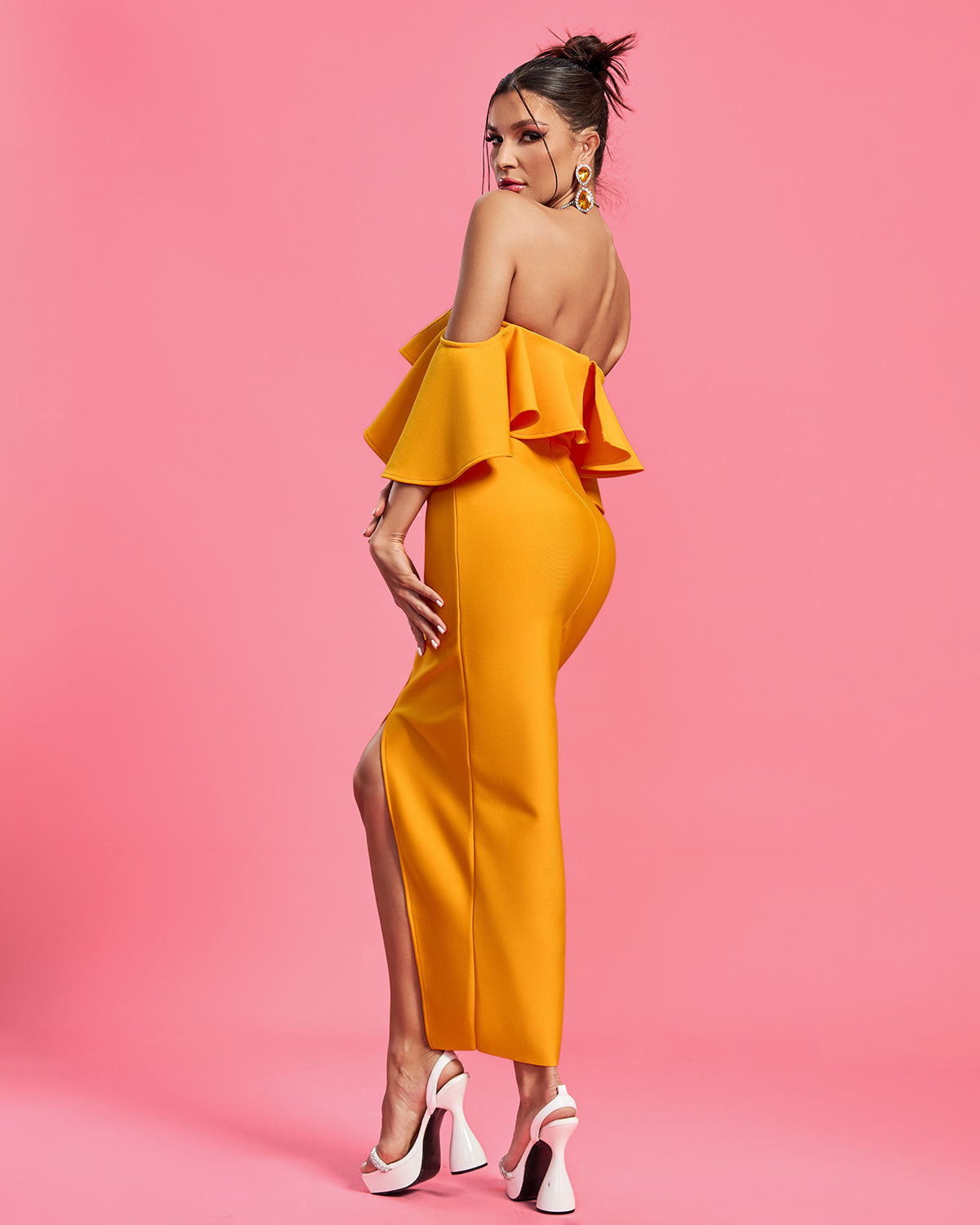 Elegant Off Shoulder Slit Bandage Dress