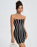 White Striped Strapless Mini Bandage Dress