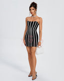 White Striped Strapless Mini Bandage Dress
