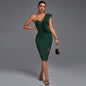 One Shoulder Sleeveless Frill Over Knee Bandage Dress