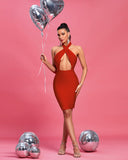 Halter Sleeveless Cut Out Midi Bandage Dress
