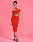 Asymmetric Cut Out Midi Bandage Dress