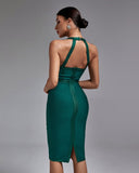 Halter Sleeveless Striped Bandage Dress