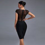 Round Neck Short Sleeve Mesh Bandage Dress
