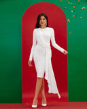 Round Neck Draped Frill Bandage Dress