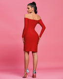 Off Shoulder Long Sleeve Slit Midi Bandage Dress