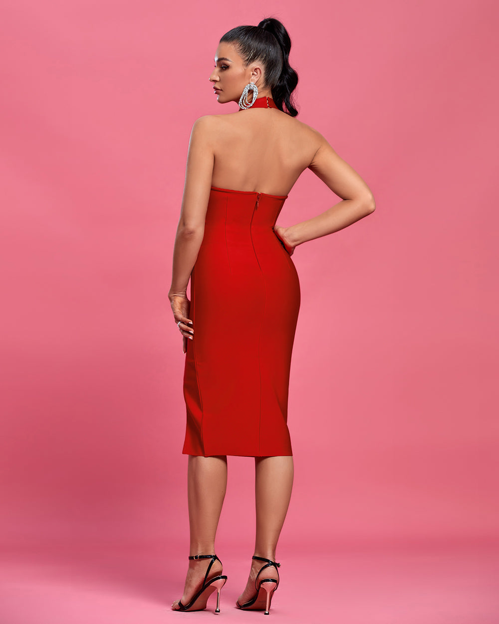Halter Sleeveless Slit Midi Prom Dress