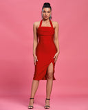 Halter Sleeveless Slit Midi Prom Dress