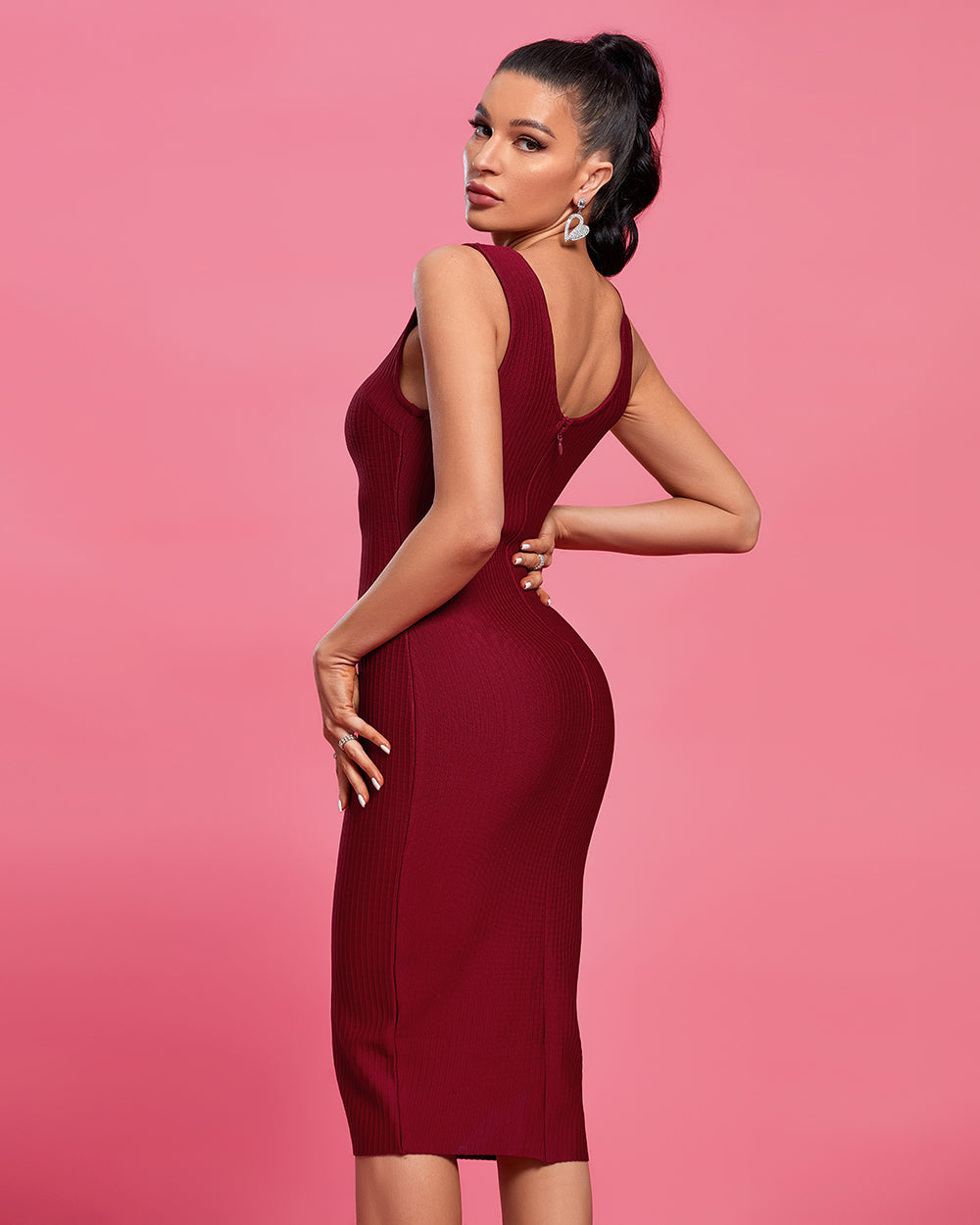 V Neck Sleeveless Slit Midi Bandage Dress
