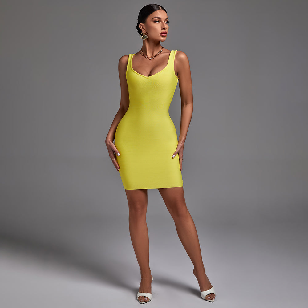 Strappy Sleeveless Plain Mini Bandage Dress