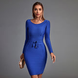 Round Neck Long Sleeve Tie Bandage Dress