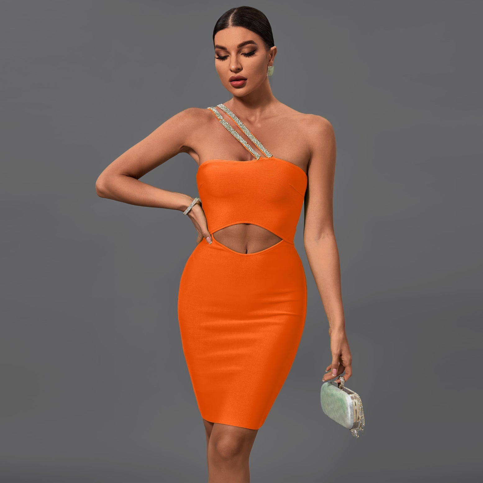 One Shoulder Cut Out Midi Bandage Dress