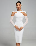 Arm Sleeves Hollow-out Midi Bandage Dress