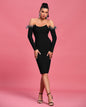 Off Shoulder Feather Trim Midi Bandage Dress