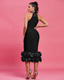 Halter Ruffle Hem Crepe Cocktail Dress