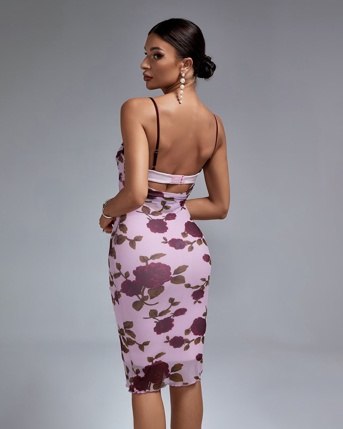 Purple Pink Floral Midi Dress
