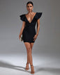 Deep V Ruffled Mini Bandage Dress