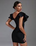 Deep V Ruffled Mini Bandage Dress
