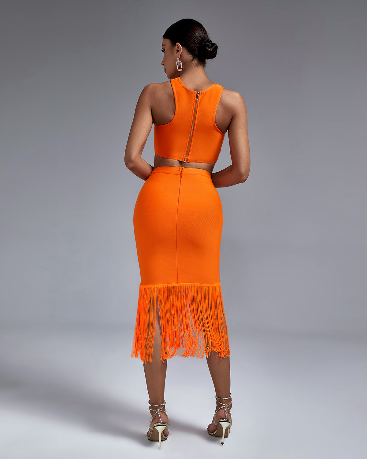 Asymmetric Tank Top & Tassels Bandage Skirt Set