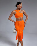 Asymmetric Tank Top & Tassels Bandage Skirt Set