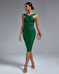 Metal Ornamental Buckle Midi Bandage Dress