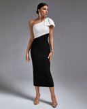 Multi Color One Shoulder Midi Bandage Dress