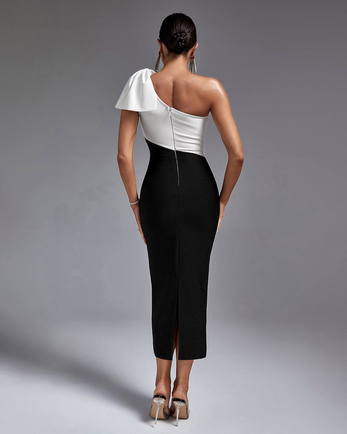 Multi Color One Shoulder Midi Bandage Dress