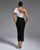 Multi Color One Shoulder Midi Bandage Dress
