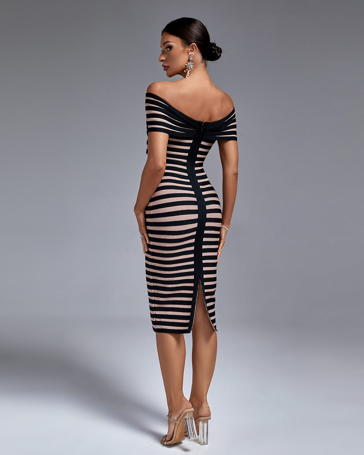 Black Stripe Off Shoulder Bandage Dress