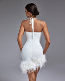 Halter Feather Trim Bandage Mini Dress