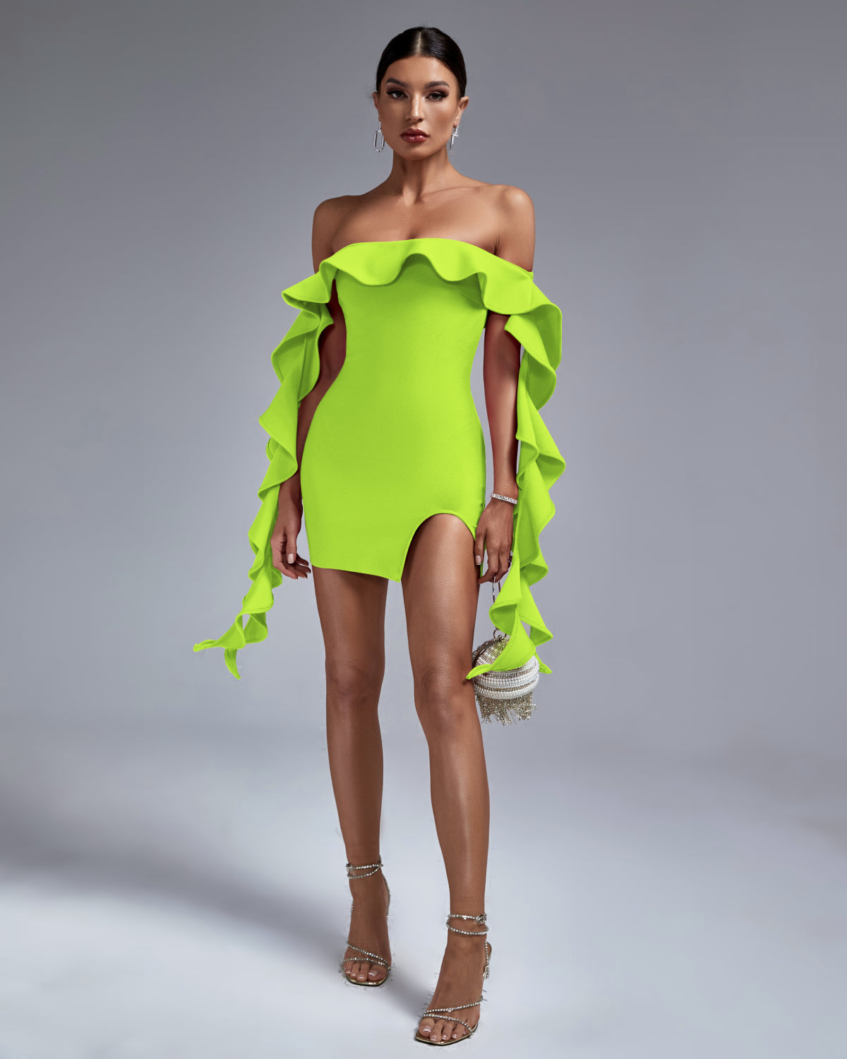 Off Shoulder Ruffle Mini Bandage Dress