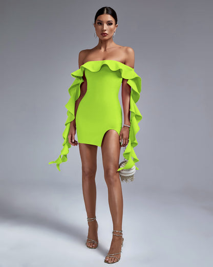 Off Shoulder Ruffle Mini Bandage Dress