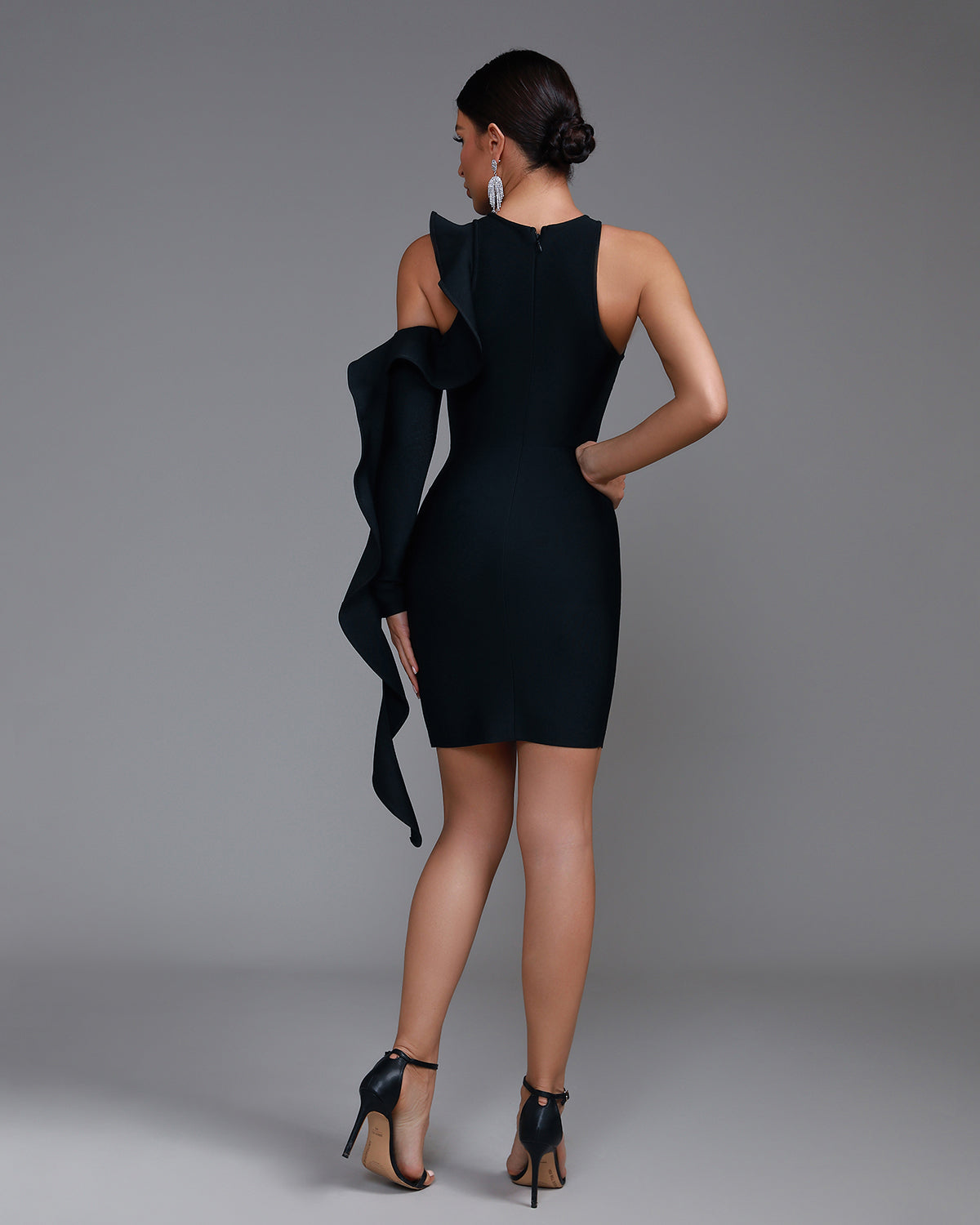 Asymmetric Ruffle-trim Mini Bandage Dress