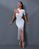 Asymmetric Tassels Maxi Bandage Dress