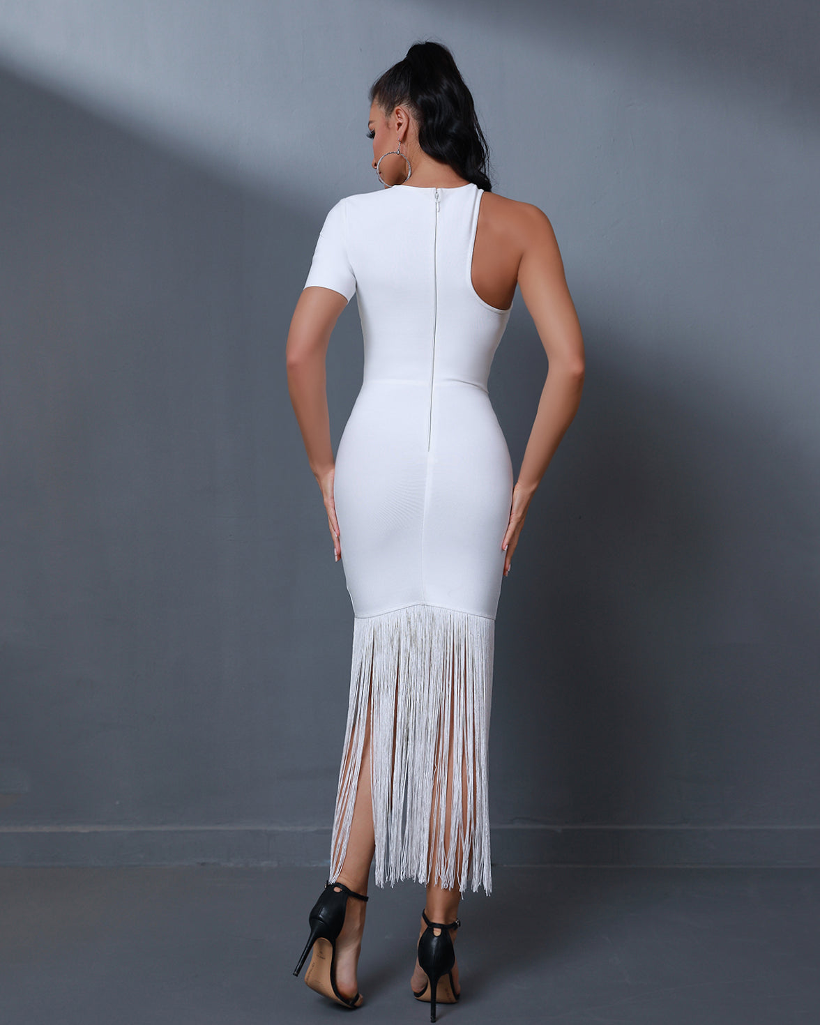 Asymmetric Tassels Maxi Bandage Dress