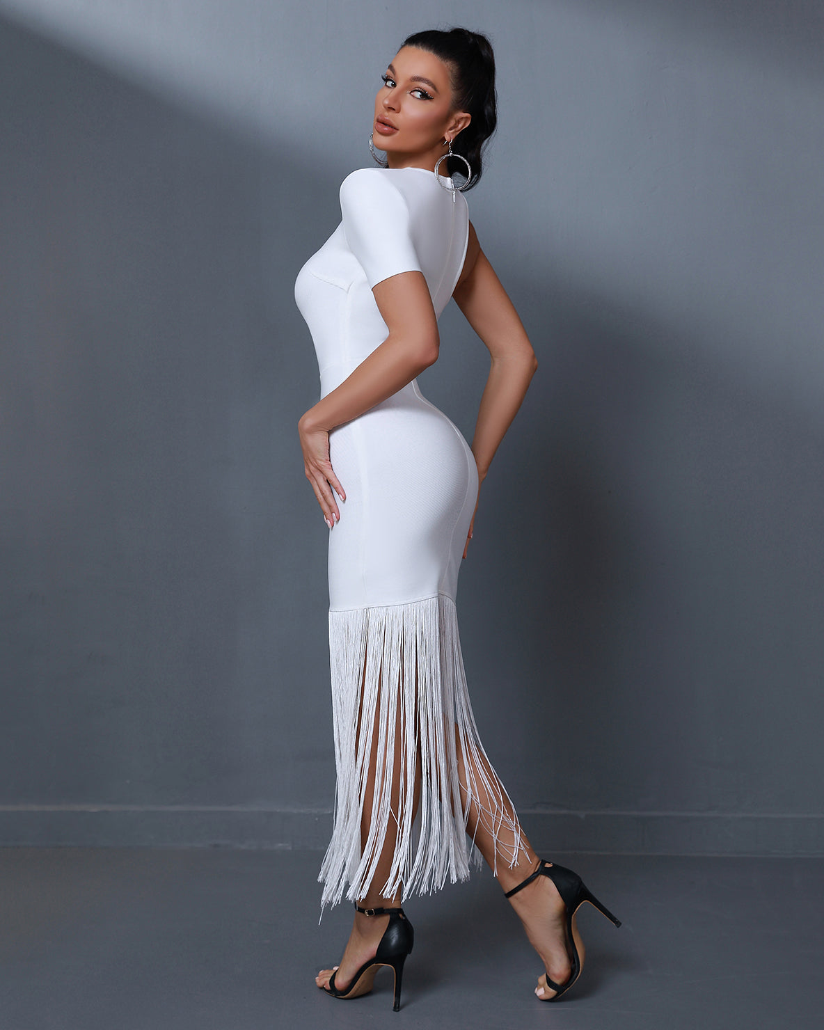 Asymmetric Tassels Maxi Bandage Dress