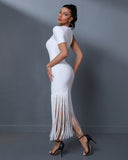 Asymmetric Tassels Maxi Bandage Dress