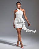One Shoulder Draped Mini Bandage Dress