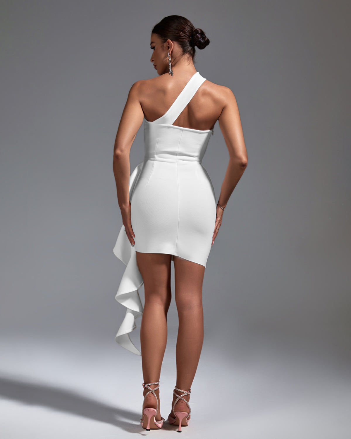 One Shoulder Draped Mini Bandage Dress