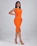 Side Metal Zipper Midi Bandage Dress