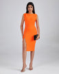 Side Metal Zipper Midi Bandage Dress
