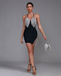 Halter Neck Crystal Fringe Bandage Dress