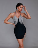 Halter Neck Crystal Fringe Bandage Dress
