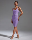 Lavender Sleeveless Bandage Dress With Belt