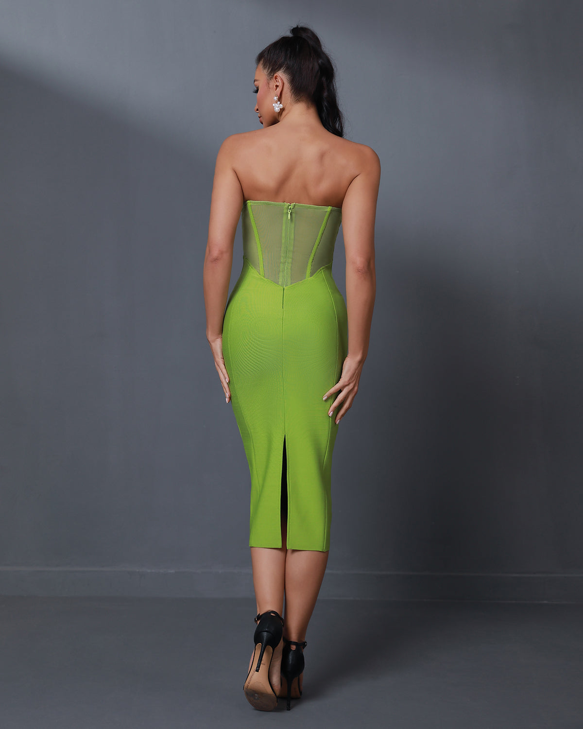 Backless Mesh Bandage Midi Dress
