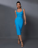Stripe Mesh Midi Bandage Dress